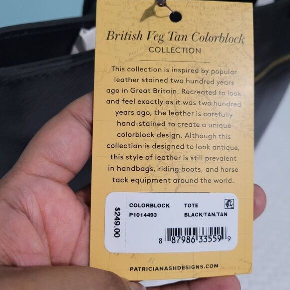 Patricia Nash Braden Colorblock Leather Tote Bag Black and Tan Handbag NEW - Picture 4 of 9